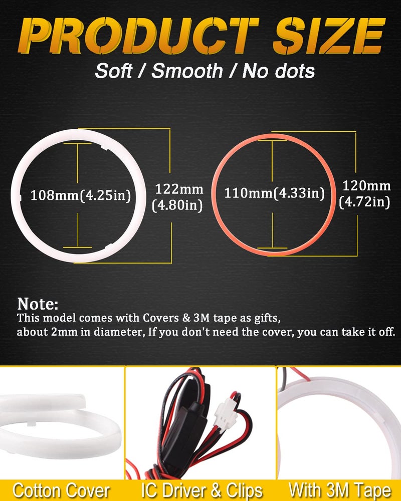 Qasim Red 120MM Angel Eyes COB 87SMD LED Halo Rings Car Motors DRL Fog Lights Driving Daytime Running Light 12V 24V,1-Pair - Image 4